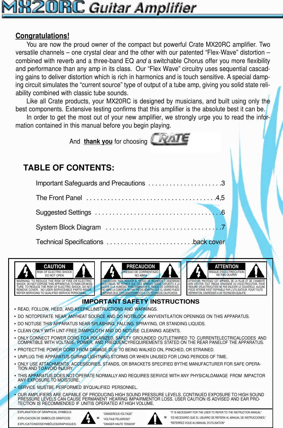 Page 2 of 8 - Crate-Amplifiers Crate-Amplifiers-Crate-Mx20Rc-Users-Manual-  Crate-amplifiers-crate-mx20rc-users-manual