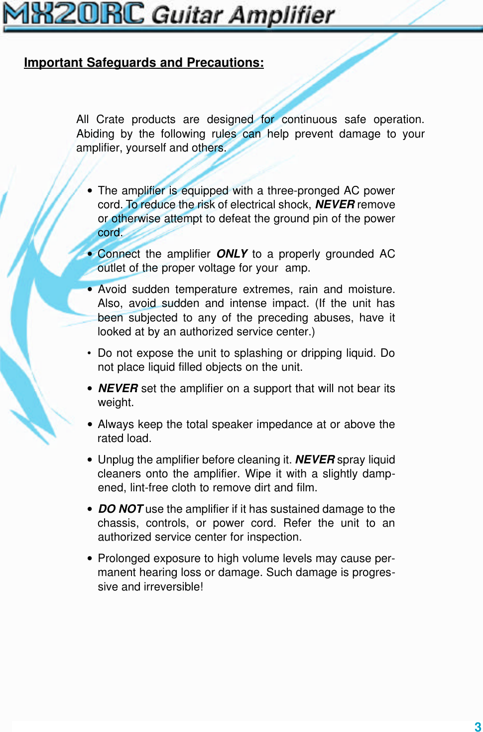 Page 3 of 8 - Crate-Amplifiers Crate-Amplifiers-Crate-Mx20Rc-Users-Manual-  Crate-amplifiers-crate-mx20rc-users-manual