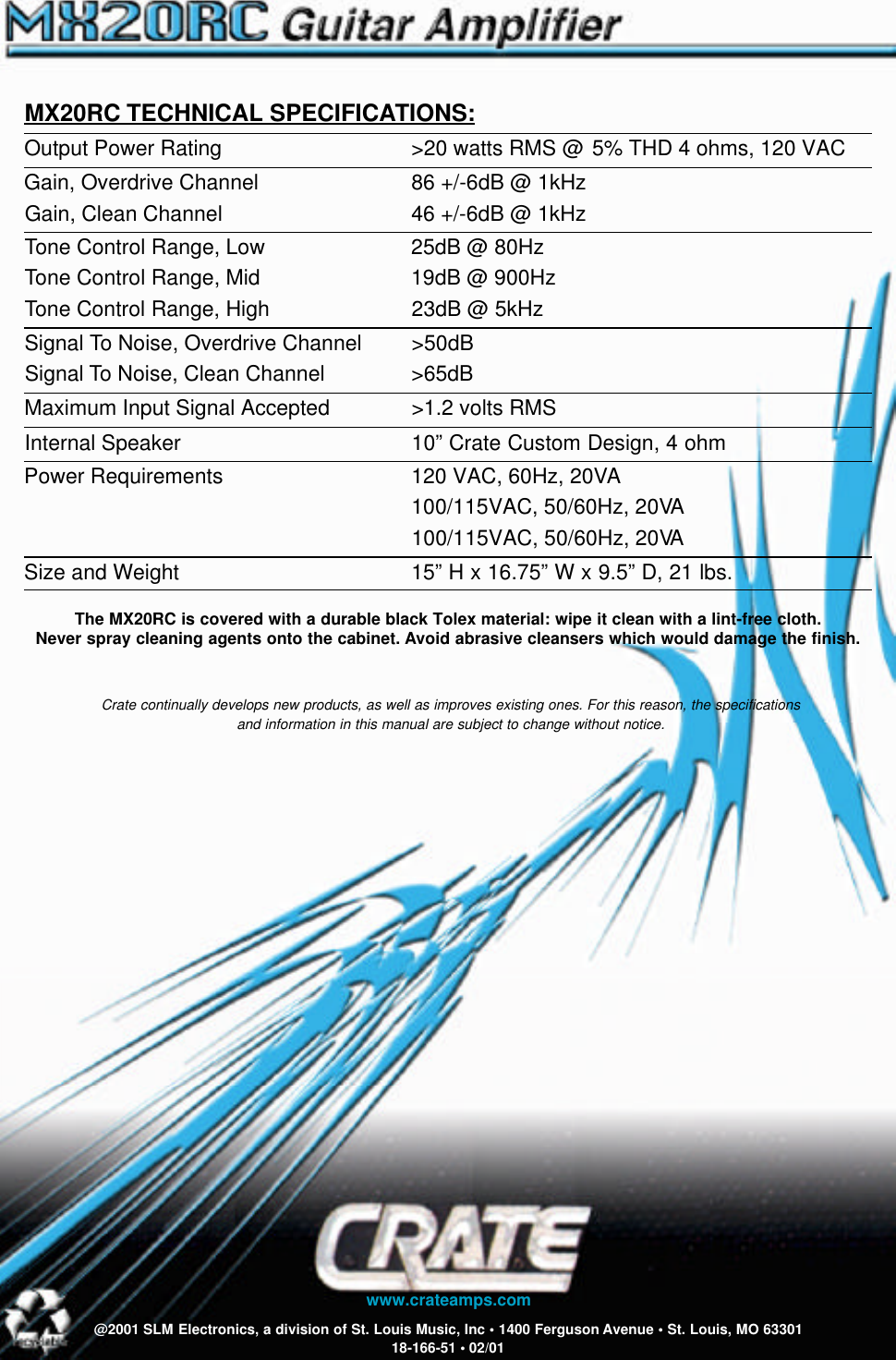 Page 8 of 8 - Crate-Amplifiers Crate-Amplifiers-Crate-Mx20Rc-Users-Manual-  Crate-amplifiers-crate-mx20rc-users-manual