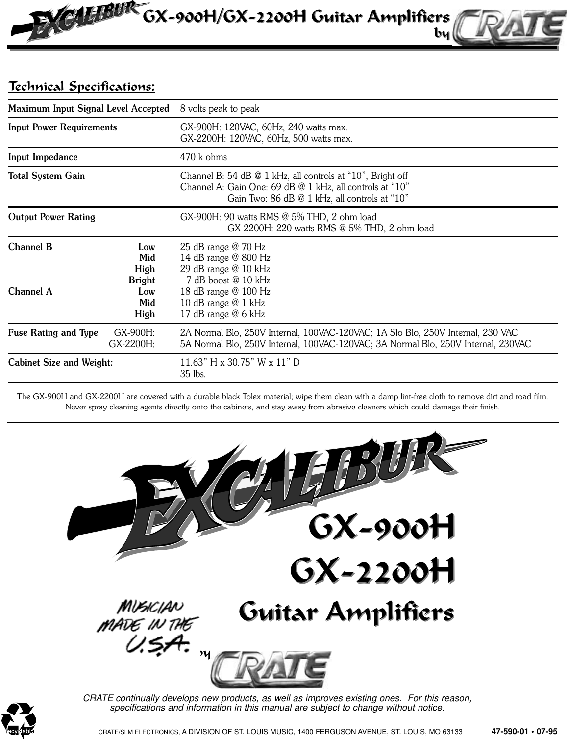 Page 8 of 8 - Crate-Amplifiers Crate-Amplifiers-Excalibur-Gx-2200H-Users-Manual-  Crate-amplifiers-excalibur-gx-2200h-users-manual