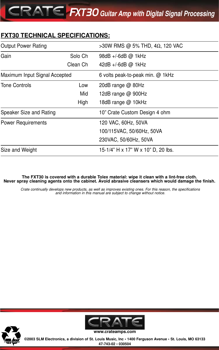 Page 4 of 4 - Crate-Amplifiers Crate-Amplifiers-Fxt30-Users-Manual-  Crate-amplifiers-fxt30-users-manual