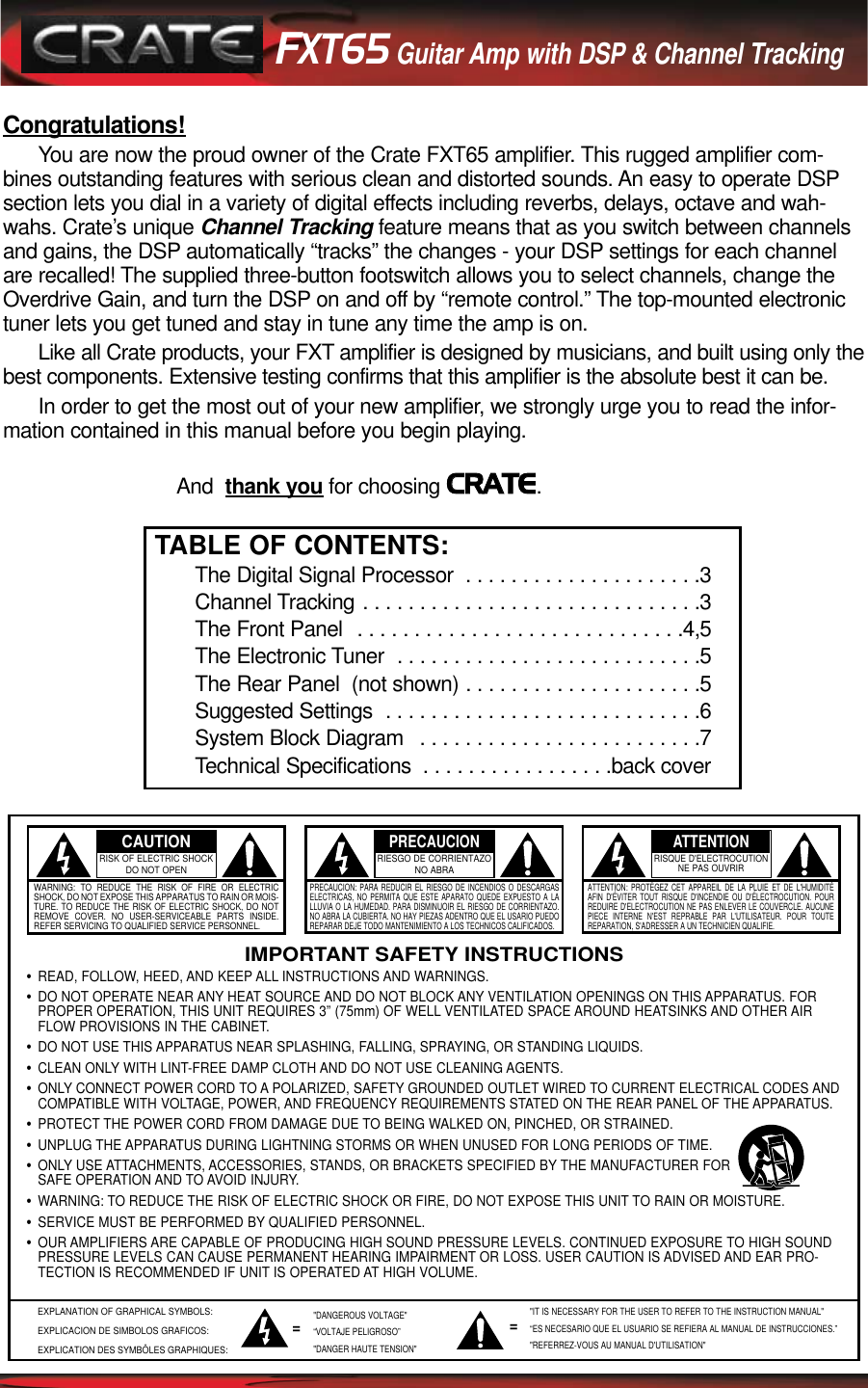 Page 2 of 8 - Crate-Amplifiers Crate-Amplifiers-Fxt65-Users-Manual-  Crate-amplifiers-fxt65-users-manual