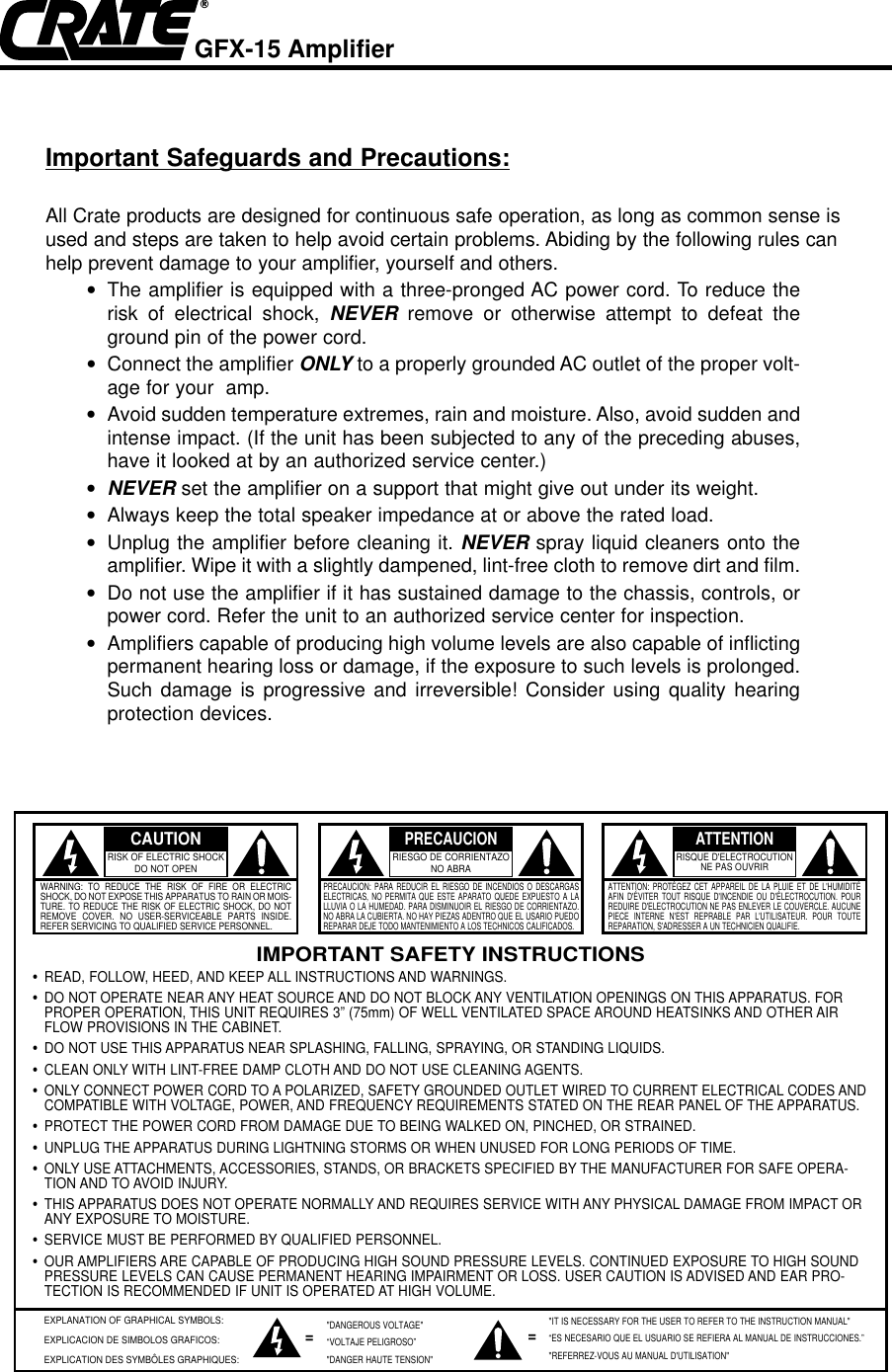 Crate Amplifiers Gfx 15 Users Manual