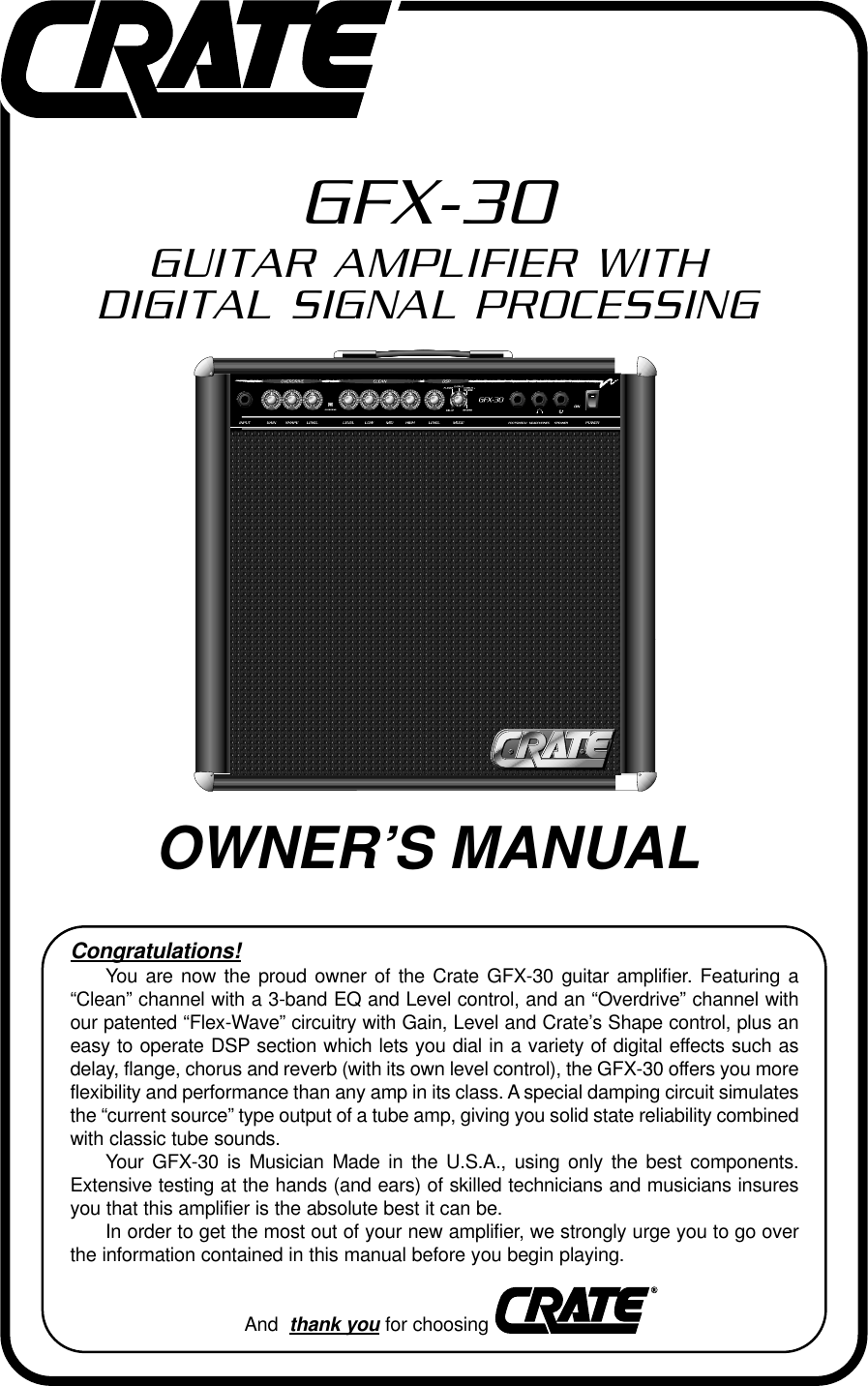 Crate Amplifiers Gfx 30 Users Manual