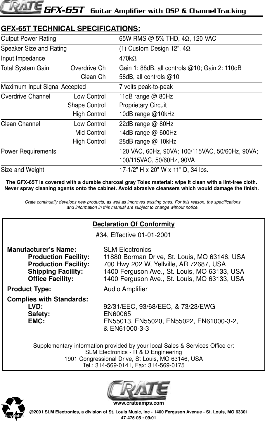 Page 8 of 8 - Crate-Amplifiers Crate-Amplifiers-Gfx-65T-Users-Manual-  Crate-amplifiers-gfx-65t-users-manual