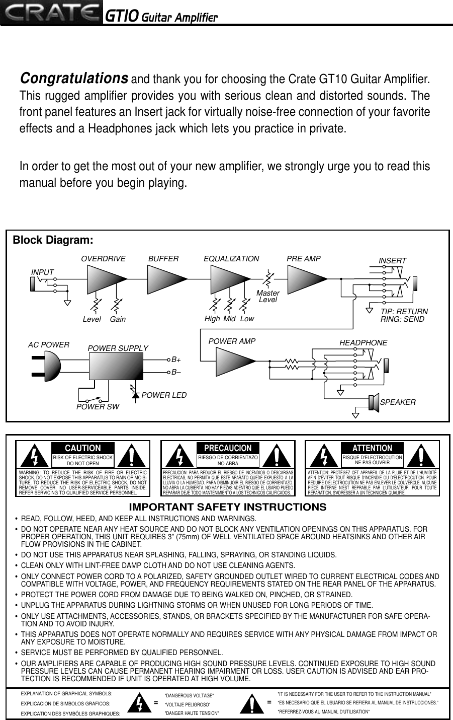 Page 2 of 4 - Crate-Amplifiers Crate-Amplifiers-Gt10-Users-Manual-  Crate-amplifiers-gt10-users-manual