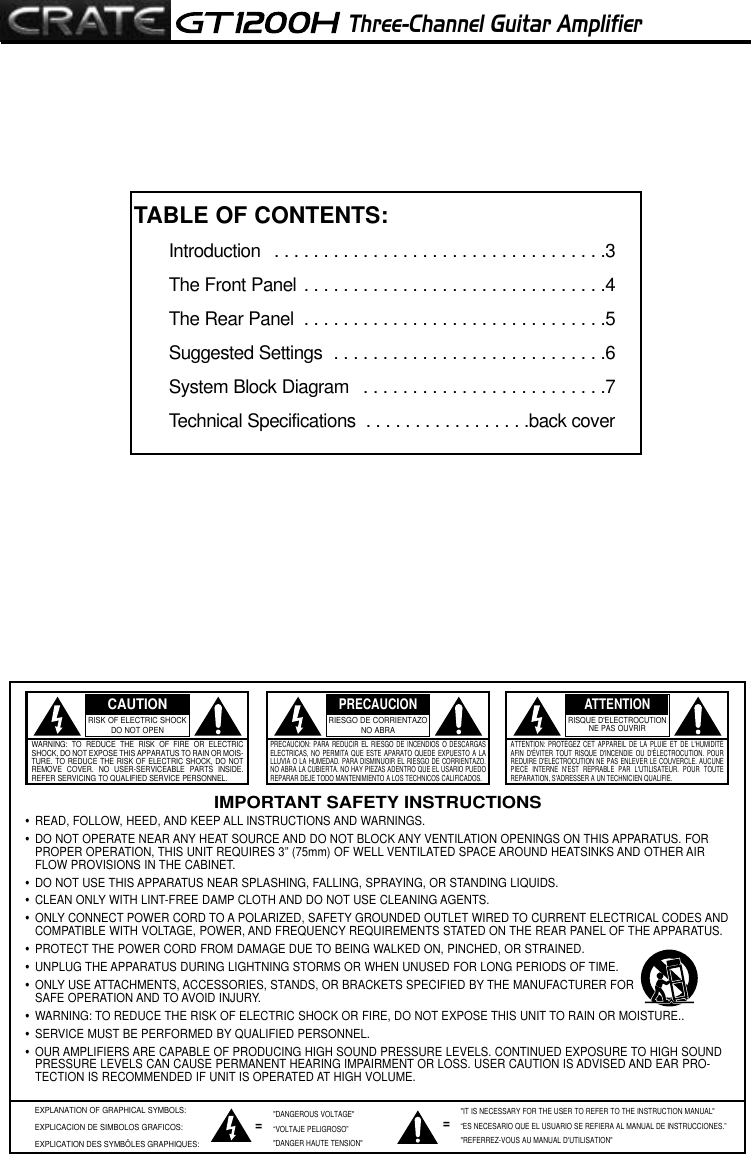 Page 2 of 12 - Crate-Amplifiers Crate-Amplifiers-Gt1200H-Users-Manual-  Crate-amplifiers-gt1200h-users-manual