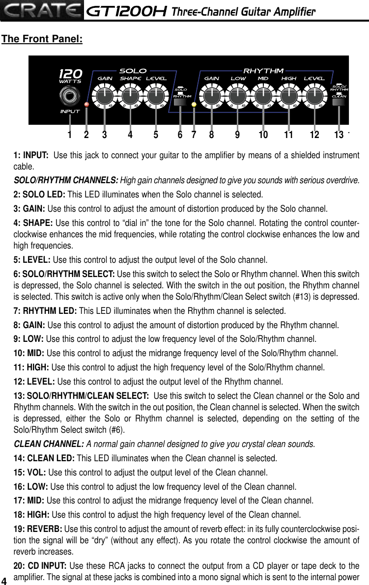 Page 4 of 12 - Crate-Amplifiers Crate-Amplifiers-Gt1200H-Users-Manual-  Crate-amplifiers-gt1200h-users-manual