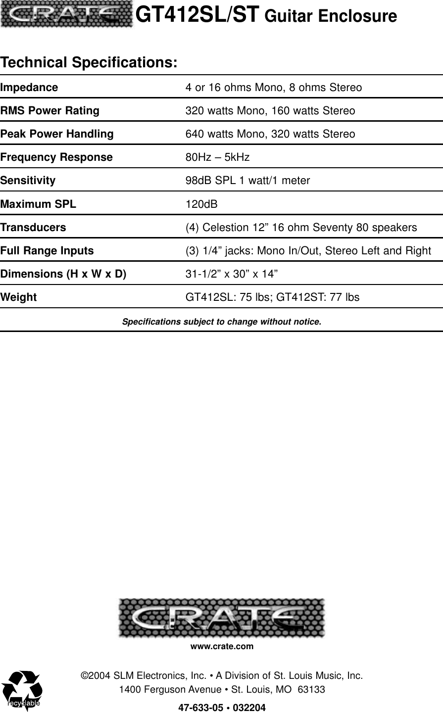 Page 4 of 4 - Crate-Amplifiers Crate-Amplifiers-Gt412Sl-Users-Manual-  Crate-amplifiers-gt412sl-users-manual