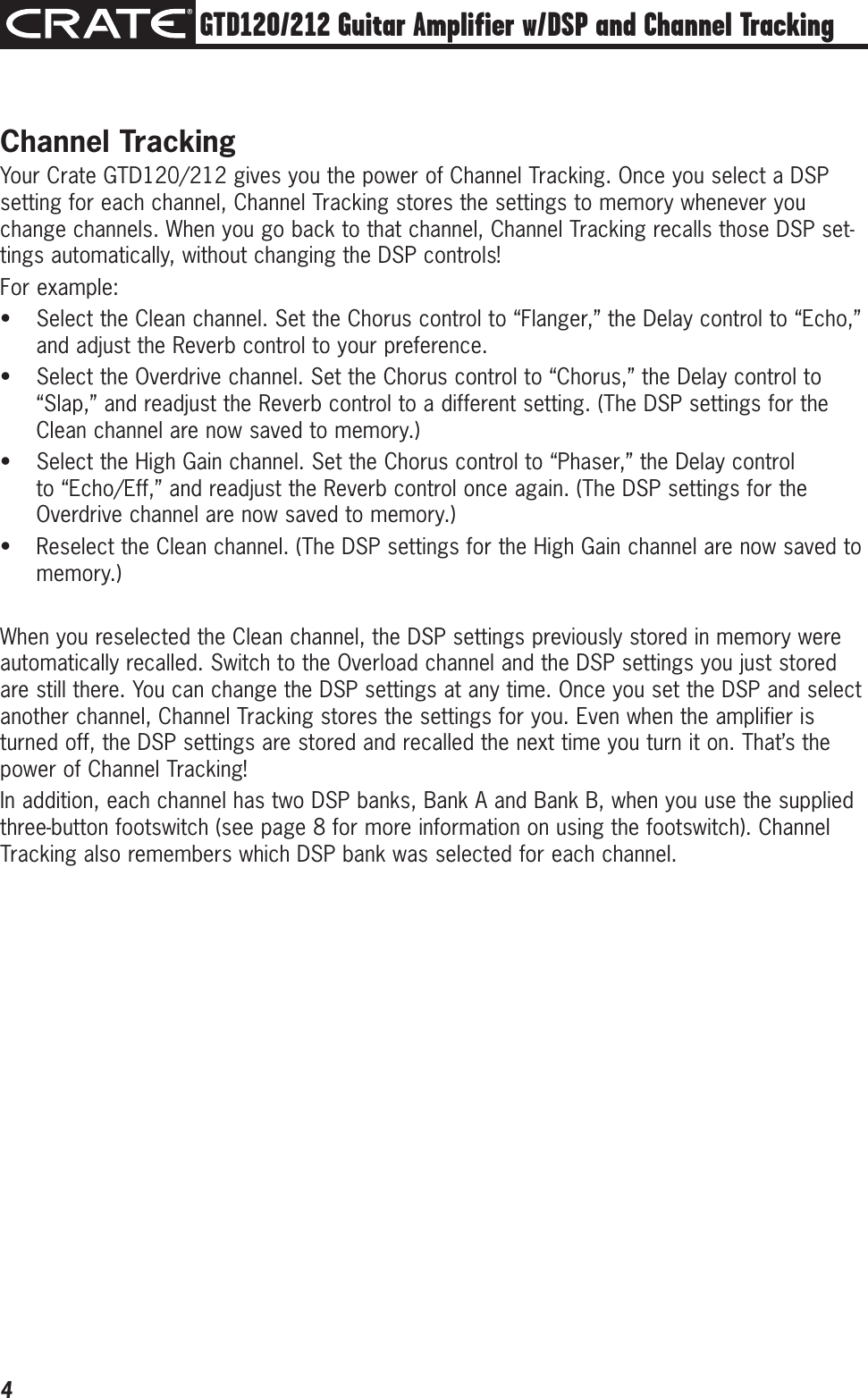 Page 4 of 12 - Crate-Amplifiers Crate-Amplifiers-Gtd120-Users-Manual- GTD120/212 Three-Channel Guitar Amplifier Owner's Manual  Crate-amplifiers-gtd120-users-manual