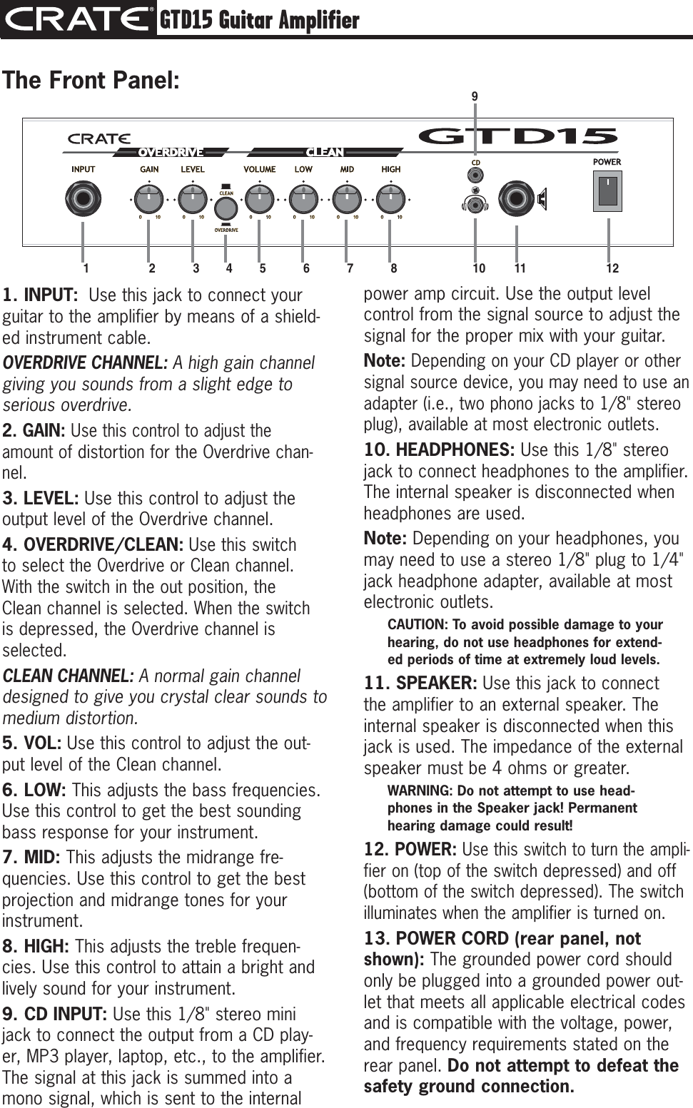 Page 3 of 4 - Crate-Amplifiers Crate-Amplifiers-Gtd15-Users-Manual- GTD15 Guitar Amplifier Owner's Manual  Crate-amplifiers-gtd15-users-manual