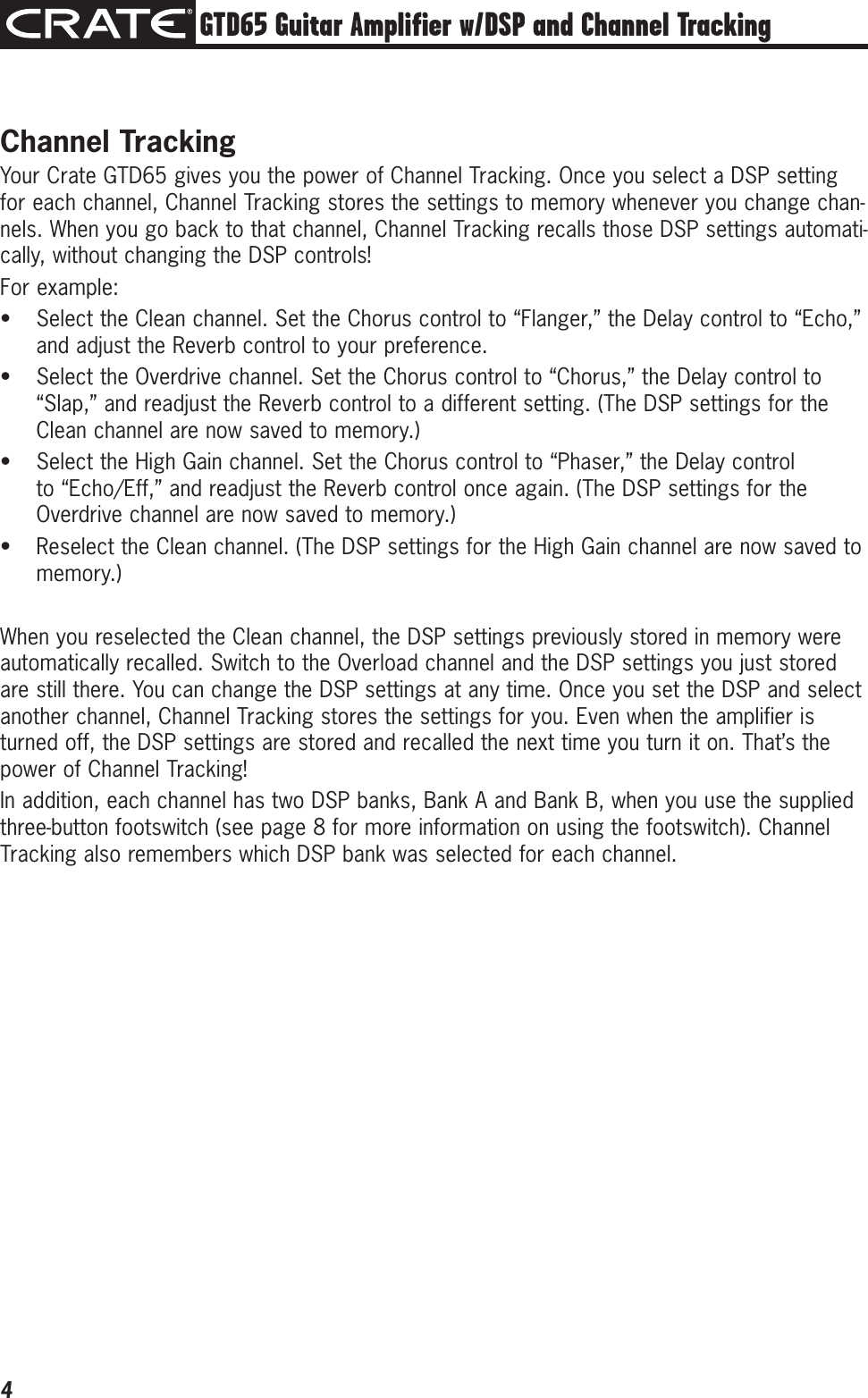 Page 4 of 12 - Crate-Amplifiers Crate-Amplifiers-Gtd65-Users-Manual- GTD65 Three-Channel Guitar Amplifier Owner's Manual  Crate-amplifiers-gtd65-users-manual