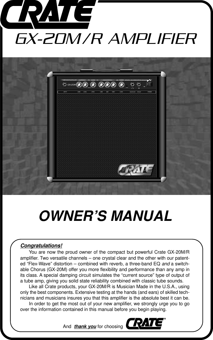 Page 1 of 4 - Crate-Amplifiers Crate-Amplifiers-Gx-20M-R-Users-Manual-  Crate-amplifiers-gx-20m-r-users-manual