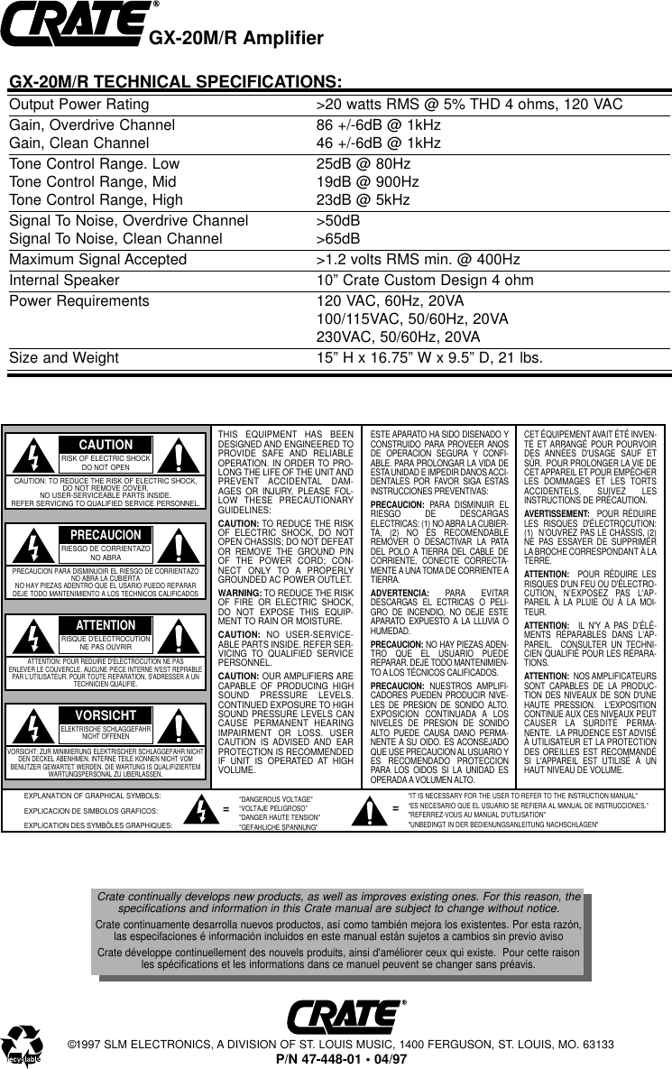Page 4 of 4 - Crate-Amplifiers Crate-Amplifiers-Gx-20M-R-Users-Manual-  Crate-amplifiers-gx-20m-r-users-manual