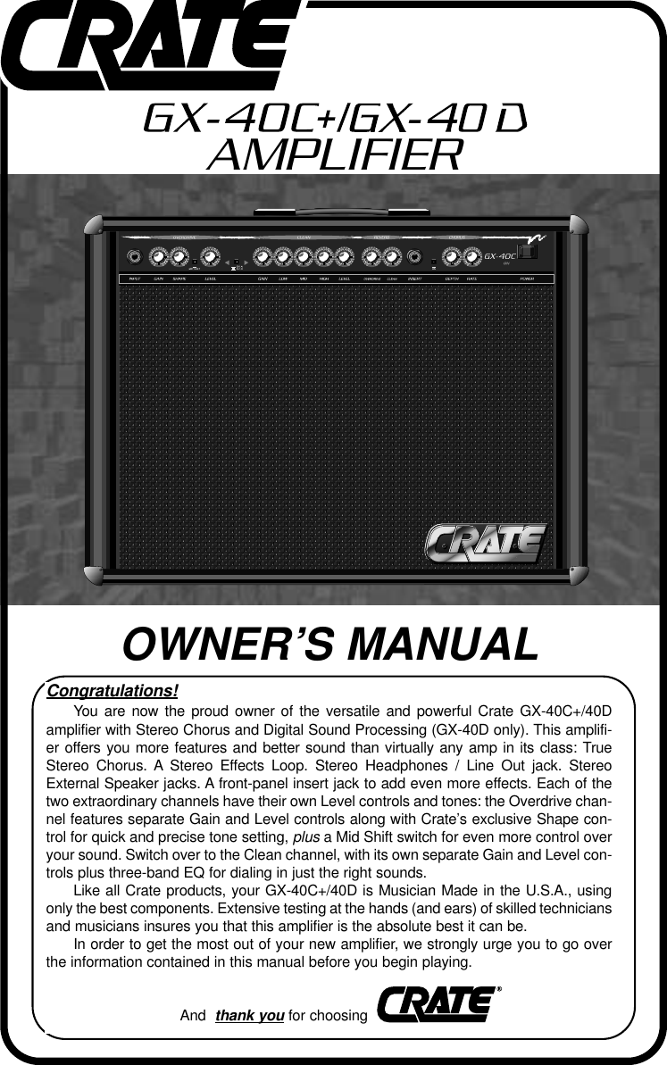 Page 1 of 6 - Crate-Amplifiers Crate-Amplifiers-Gx-40D-Users-Manual-  Crate-amplifiers-gx-40d-users-manual