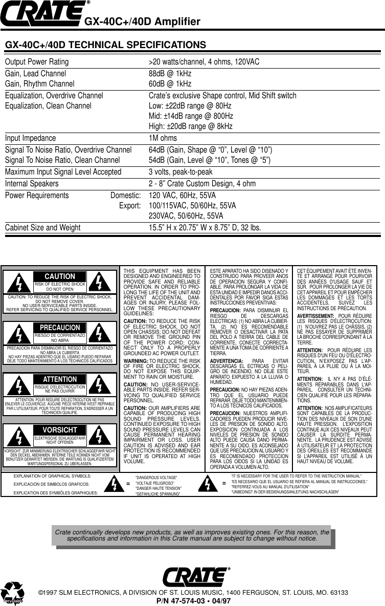 Page 6 of 6 - Crate-Amplifiers Crate-Amplifiers-Gx-40D-Users-Manual-  Crate-amplifiers-gx-40d-users-manual
