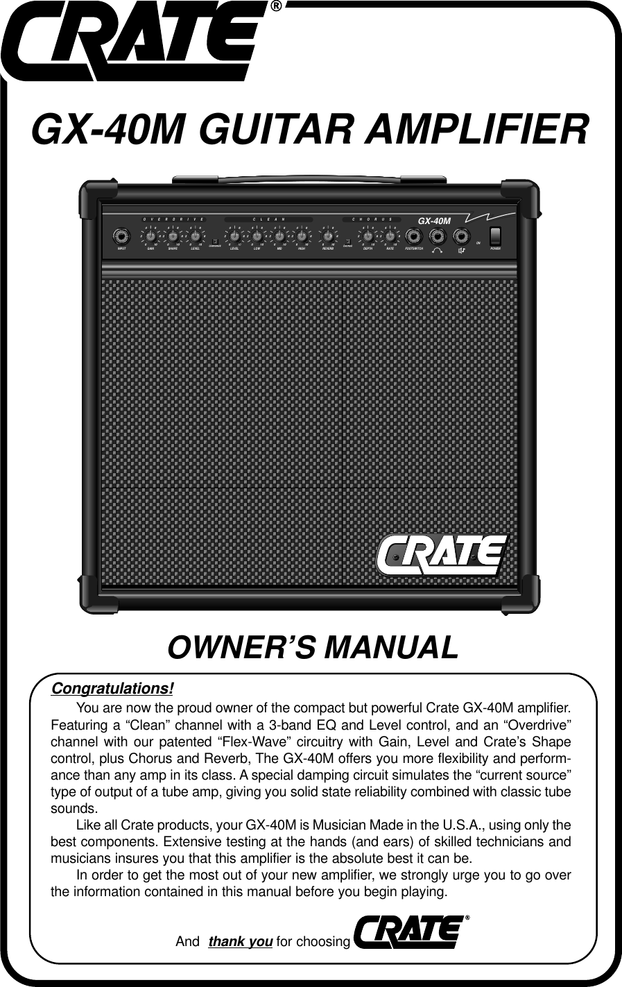 Page 1 of 4 - Crate-Amplifiers Crate-Amplifiers-Gx-40M-Users-Manual-  Crate-amplifiers-gx-40m-users-manual