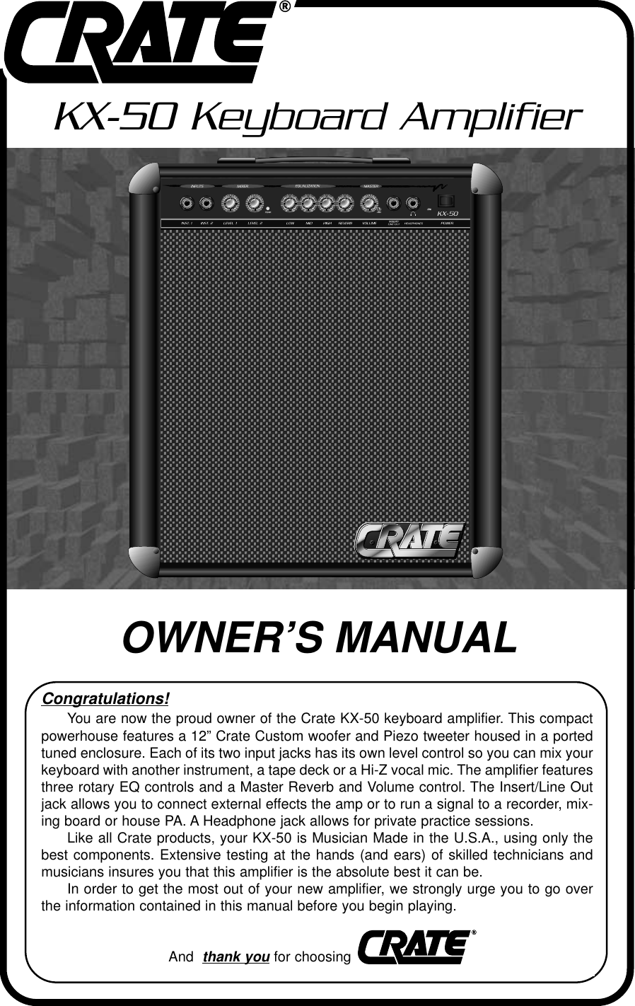 Page 1 of 4 - Crate-Amplifiers Crate-Amplifiers-Kx-50-Users-Manual- Crate-amplifiers-kx-50-users-manual