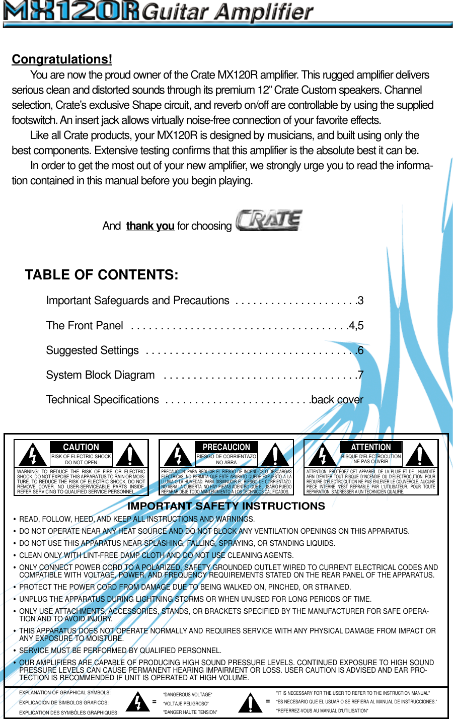 Page 2 of 8 - Crate-Amplifiers Crate-Amplifiers-Mx120R-Users-Manual-  Crate-amplifiers-mx120r-users-manual