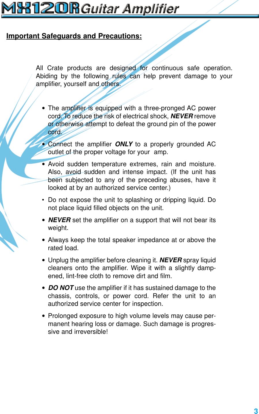 Page 3 of 8 - Crate-Amplifiers Crate-Amplifiers-Mx120R-Users-Manual-  Crate-amplifiers-mx120r-users-manual