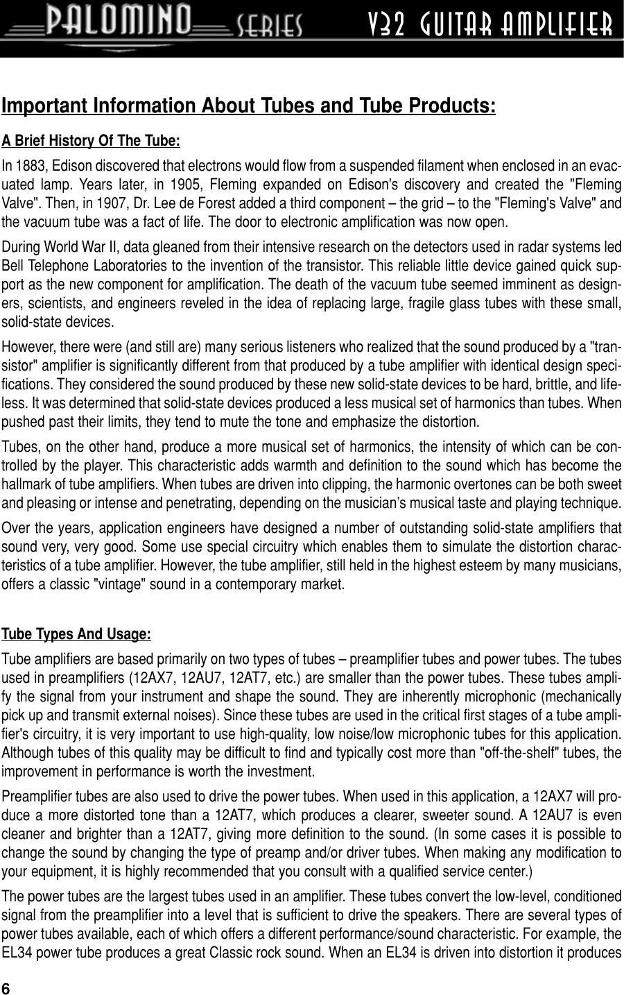 Page 6 of 12 - Crate-Amplifiers Crate-Amplifiers-Palomino-V32-Users-Manual-  Crate-amplifiers-palomino-v32-users-manual