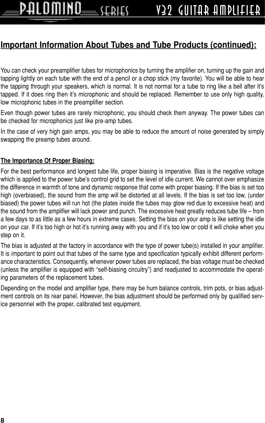Page 8 of 12 - Crate-Amplifiers Crate-Amplifiers-Palomino-V32-Users-Manual-  Crate-amplifiers-palomino-v32-users-manual