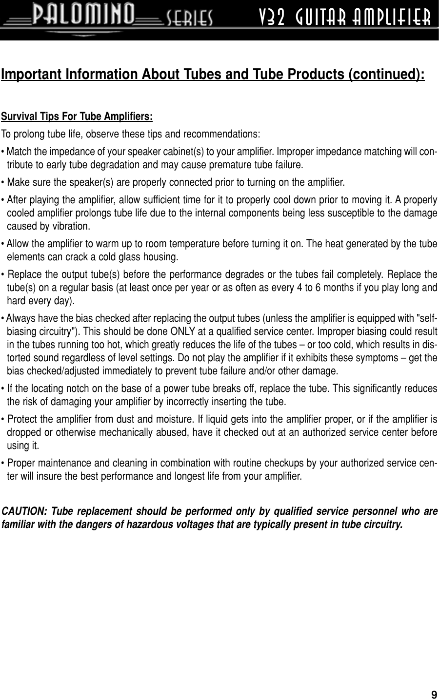 Page 9 of 12 - Crate-Amplifiers Crate-Amplifiers-Palomino-V32-Users-Manual-  Crate-amplifiers-palomino-v32-users-manual