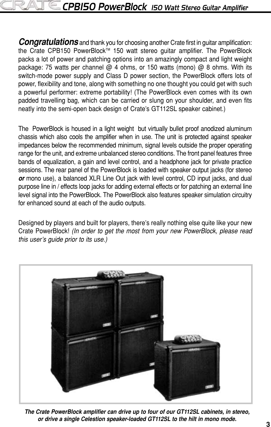 Page 3 of 8 - Crate-Amplifiers Crate-Amplifiers-Power-Block-Cpb150-Users-Manual-  Crate-amplifiers-power-block-cpb150-users-manual