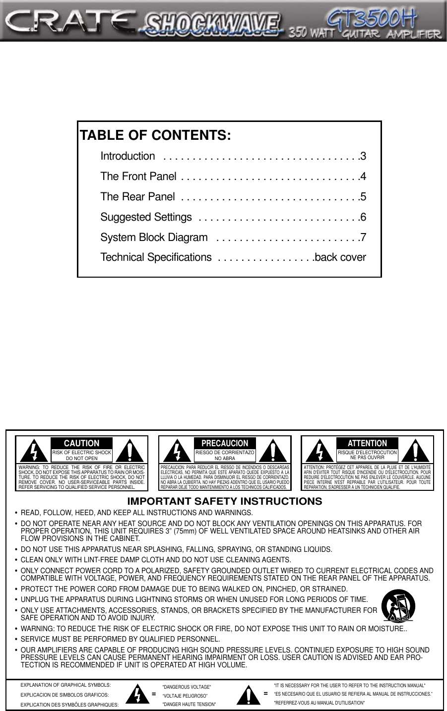 Page 2 of 8 - Crate-Amplifiers Crate-Amplifiers-Shockwave-Gt3500H-Users-Manual-  Crate-amplifiers-shockwave-gt3500h-users-manual