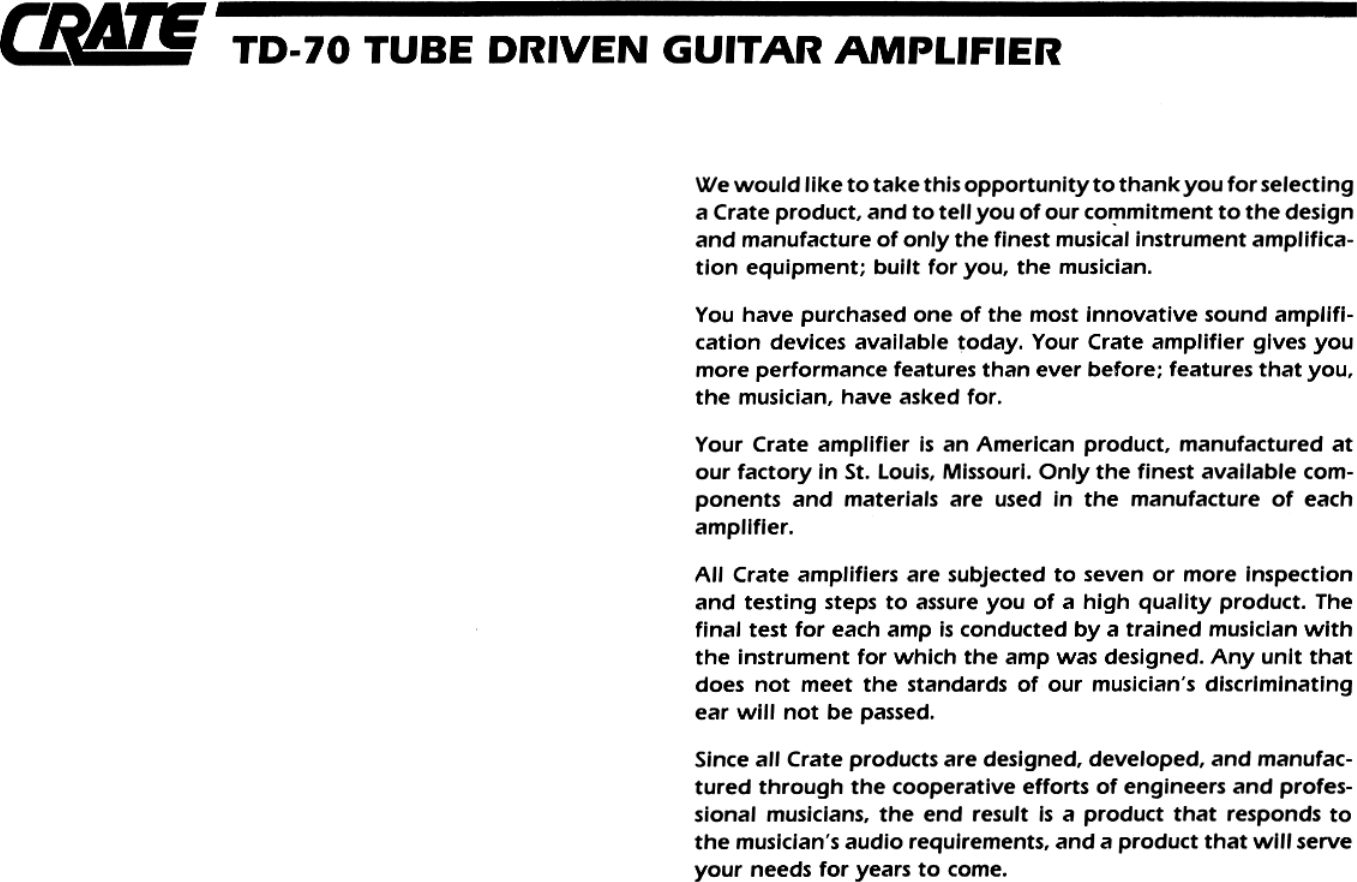 Page 2 of 5 - Crate-Amplifiers Crate-Amplifiers-Td-70-Users-Manual-  Crate-amplifiers-td-70-users-manual