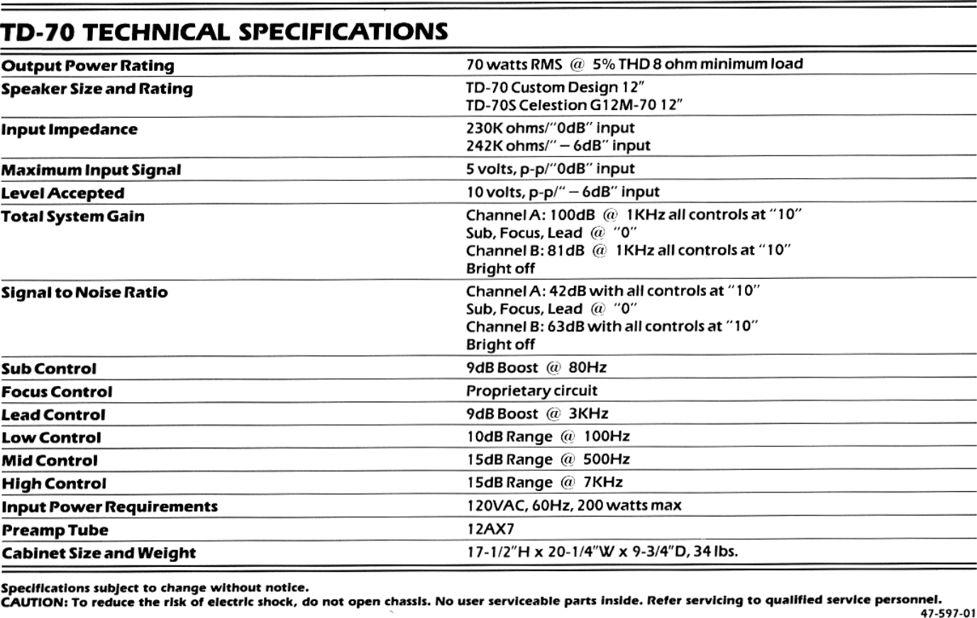 Page 5 of 5 - Crate-Amplifiers Crate-Amplifiers-Td-70-Users-Manual-  Crate-amplifiers-td-70-users-manual