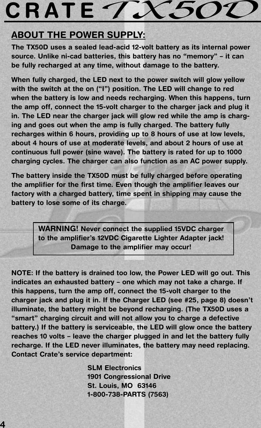 Page 4 of 12 - Crate-Amplifiers Crate-Amplifiers-Tx50D-Users-Manual-  Crate-amplifiers-tx50d-users-manual