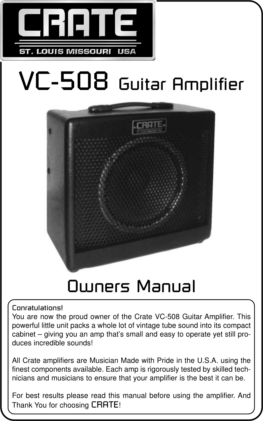 Page 1 of 4 - Crate-Amplifiers Crate-Amplifiers-Vc-508-Users-Manual-  Crate-amplifiers-vc-508-users-manual