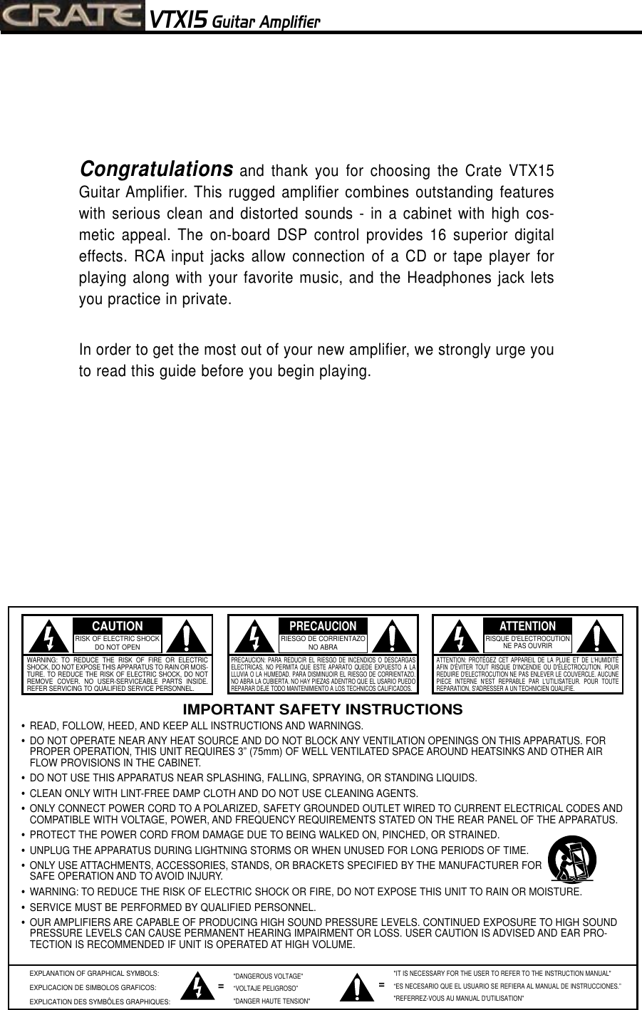 Page 2 of 4 - Crate-Amplifiers Crate-Amplifiers-Vtx15-Users-Manual-  Crate-amplifiers-vtx15-users-manual