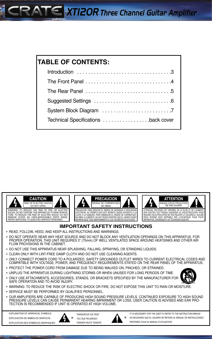 Page 2 of 8 - Crate-Amplifiers Crate-Amplifiers-Xt120R-Users-Manual-  Crate-amplifiers-xt120r-users-manual