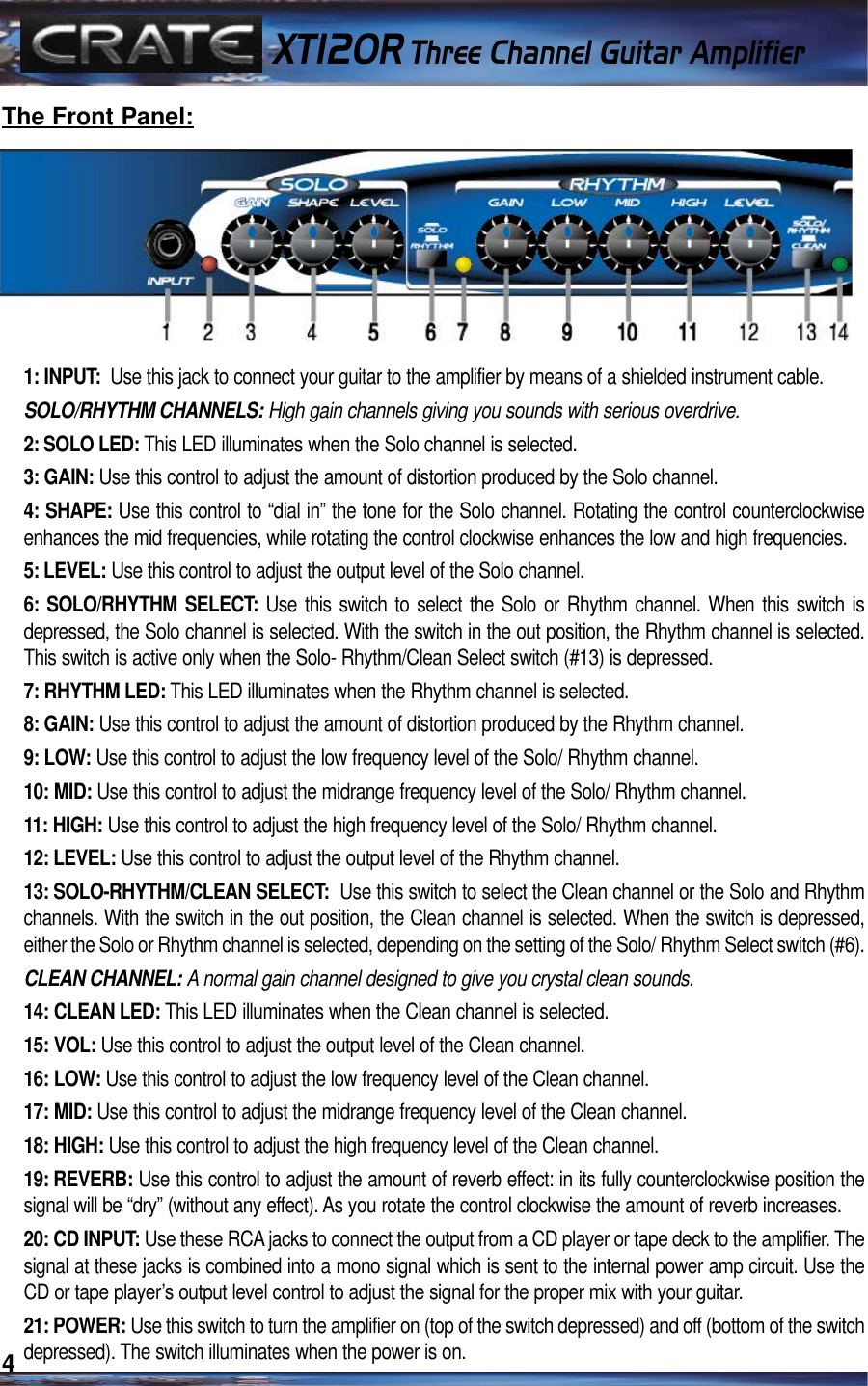 Page 4 of 8 - Crate-Amplifiers Crate-Amplifiers-Xt120R-Users-Manual-  Crate-amplifiers-xt120r-users-manual