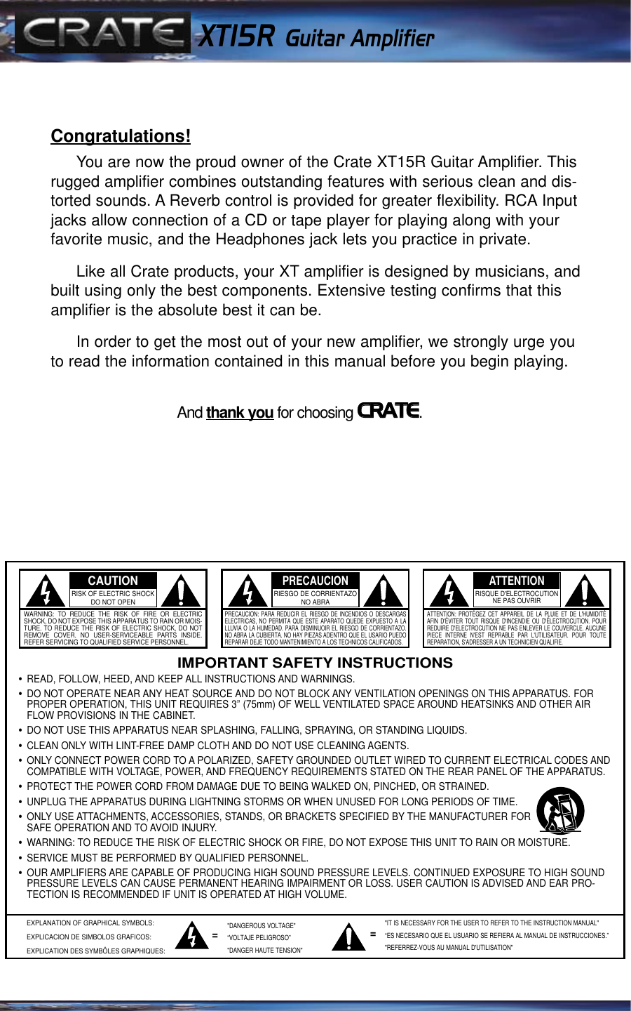 Page 2 of 4 - Crate-Amplifiers Crate-Amplifiers-Xt15R-Users-Manual-  Crate-amplifiers-xt15r-users-manual