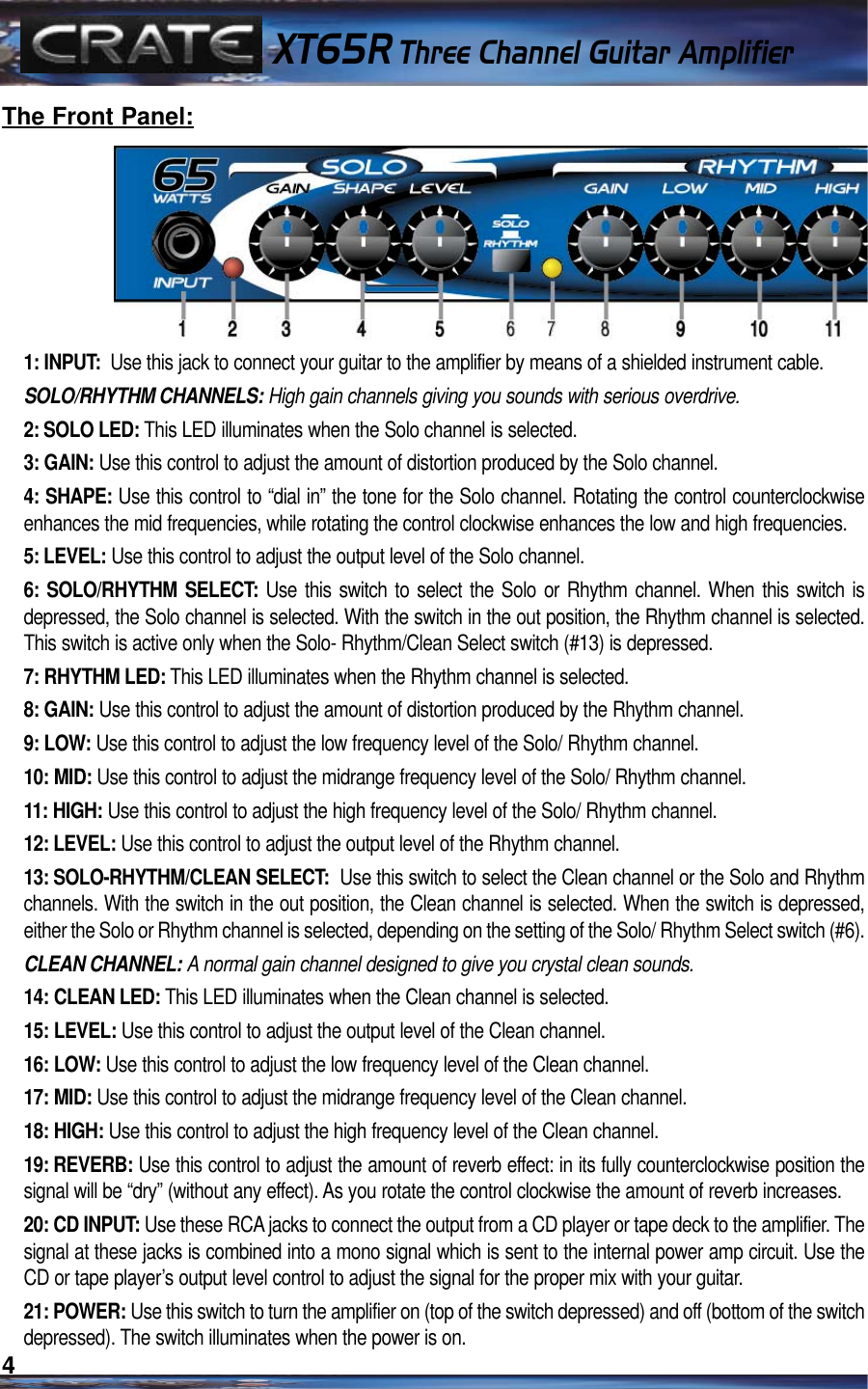 Page 4 of 8 - Crate-Amplifiers Crate-Amplifiers-Xt-65-R-Users-Manual-  Crate-amplifiers-xt-65-r-users-manual