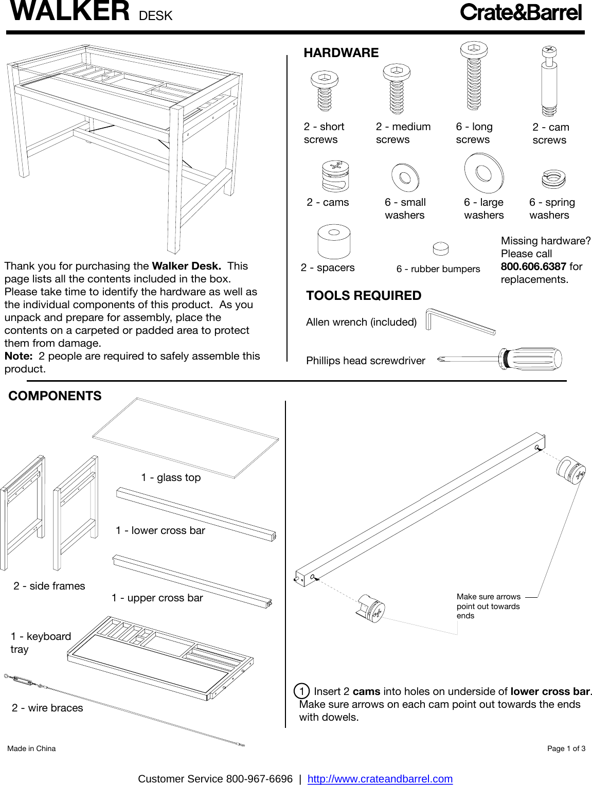 Crate Barrel 1044 Walker Desk Assembly Instructions From And