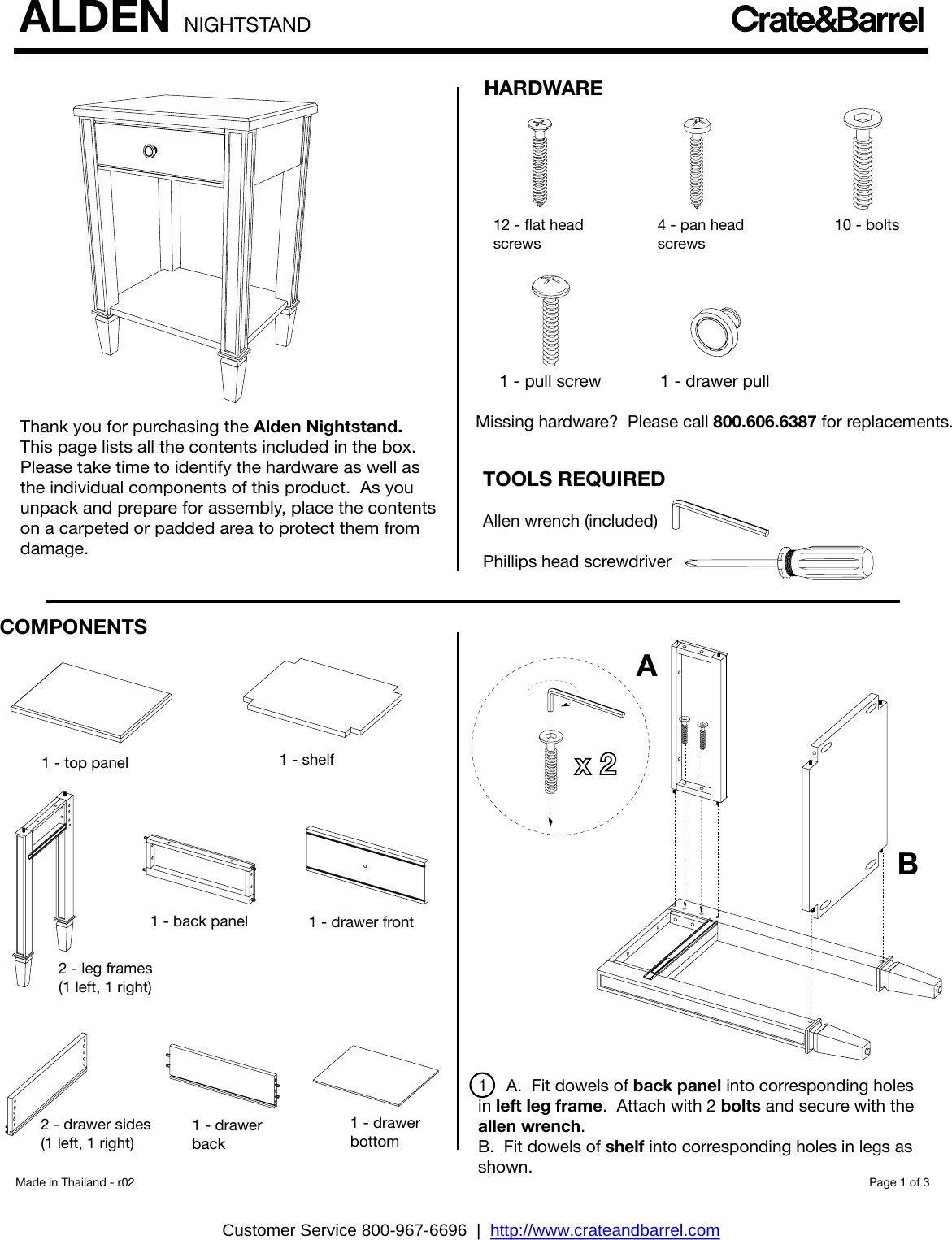 Crate Barrel 149 Alden Nightstand Assembly Instructions From And