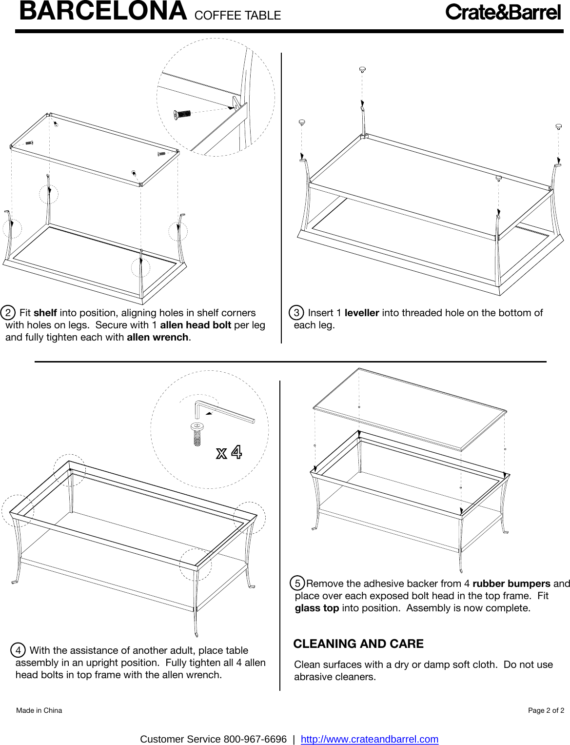 Page 2 of 2 - Crate-Barrel 271-Barcelona-Coffee-Table Barcelona Coffee Table Assembly Instructions From Crate And Barrel