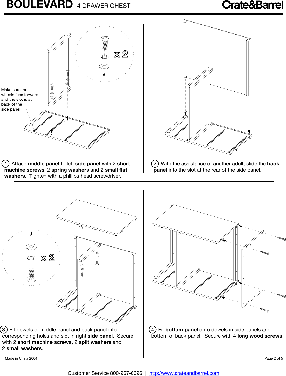 Page 2 of 5 - Crate-Barrel 297-Boulevard-Four-Drawer-Chest Boulevard Four-Drawer Chest Assembly Instructions From Crate And Barrel