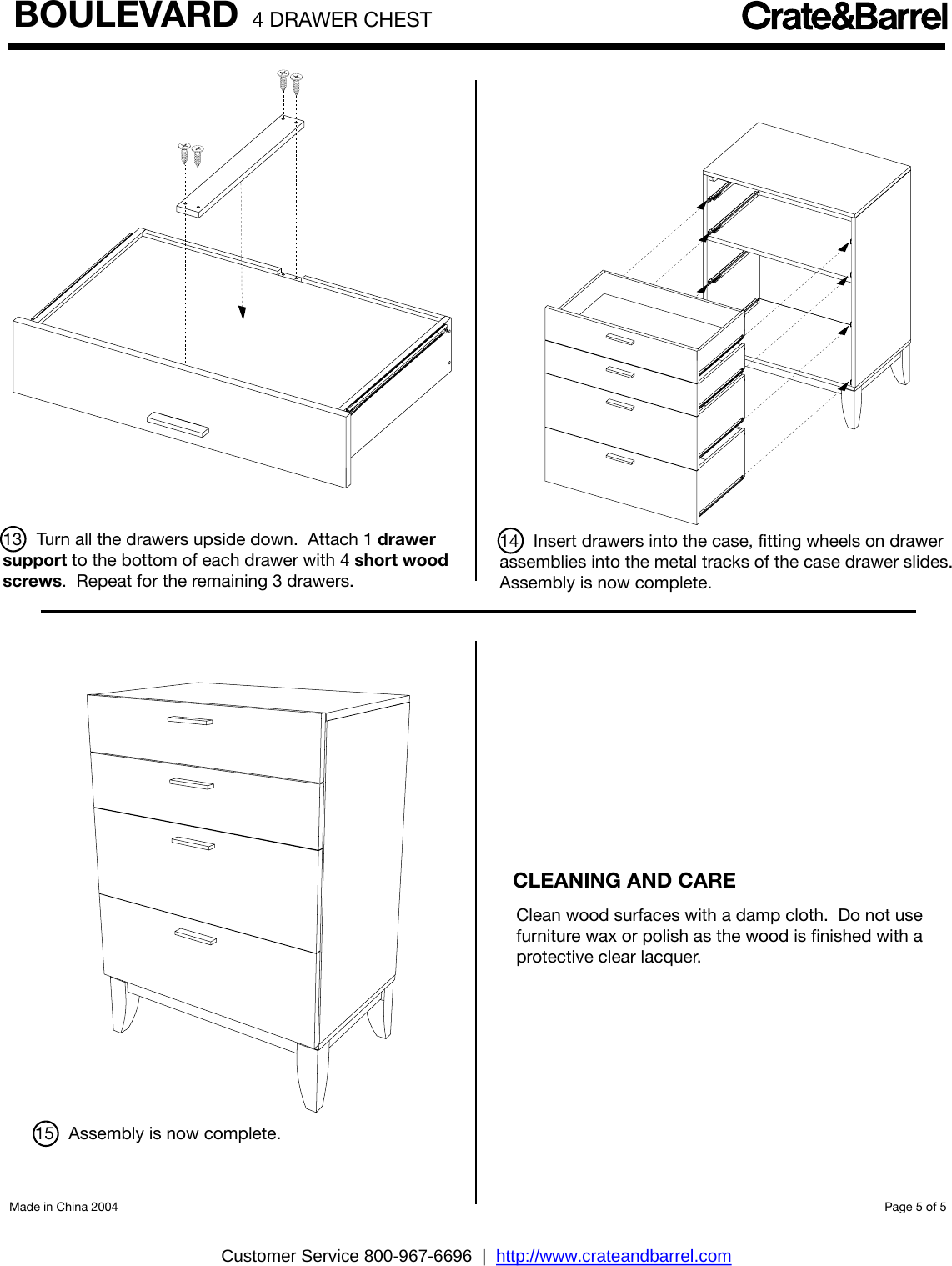 Page 5 of 5 - Crate-Barrel 297-Boulevard-Four-Drawer-Chest Boulevard Four-Drawer Chest Assembly Instructions From Crate And Barrel