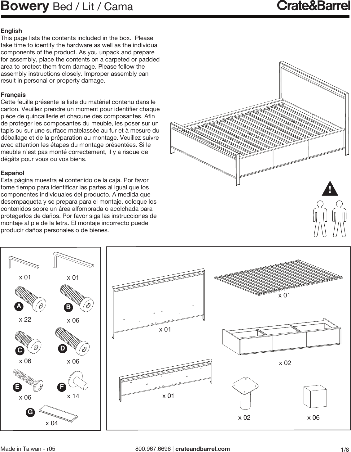 Page 1 of 8 - Crate-Barrel 304-Bowery-Bed-Ml Bowery Bed ML Assembly Instructions From Crate And Barrel