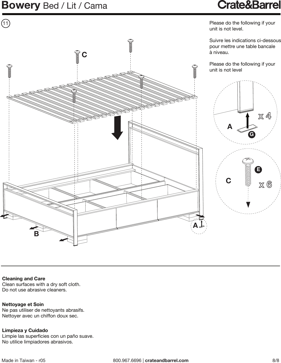 Page 8 of 8 - Crate-Barrel 304-Bowery-Bed-Ml Bowery Bed ML Assembly Instructions From Crate And Barrel