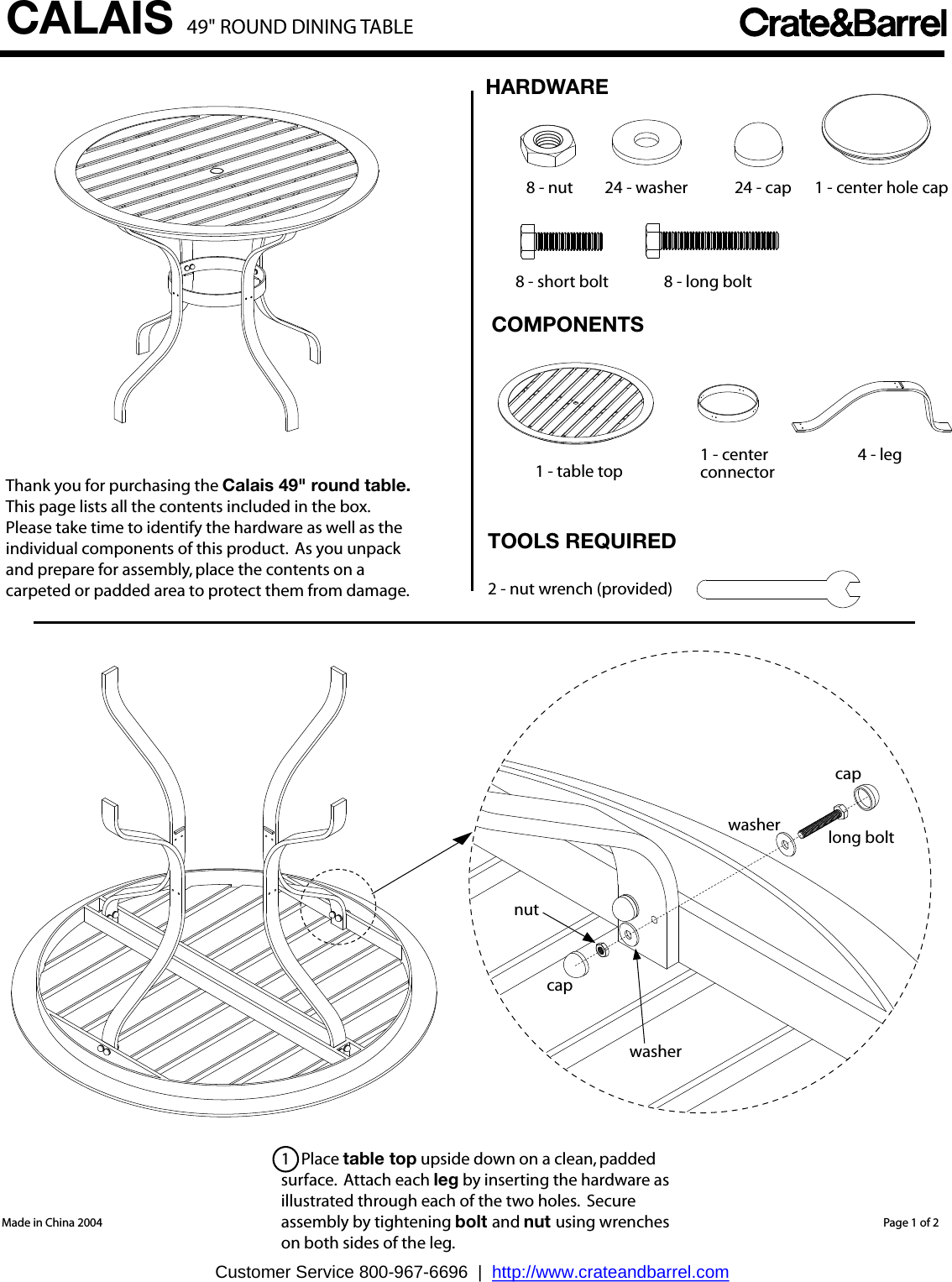 Page 1 of 2 - Crate-Barrel 356-Calais-Round-Dining-Table Calais Round Dining Table Assembly Instructions From Crate And Barrel