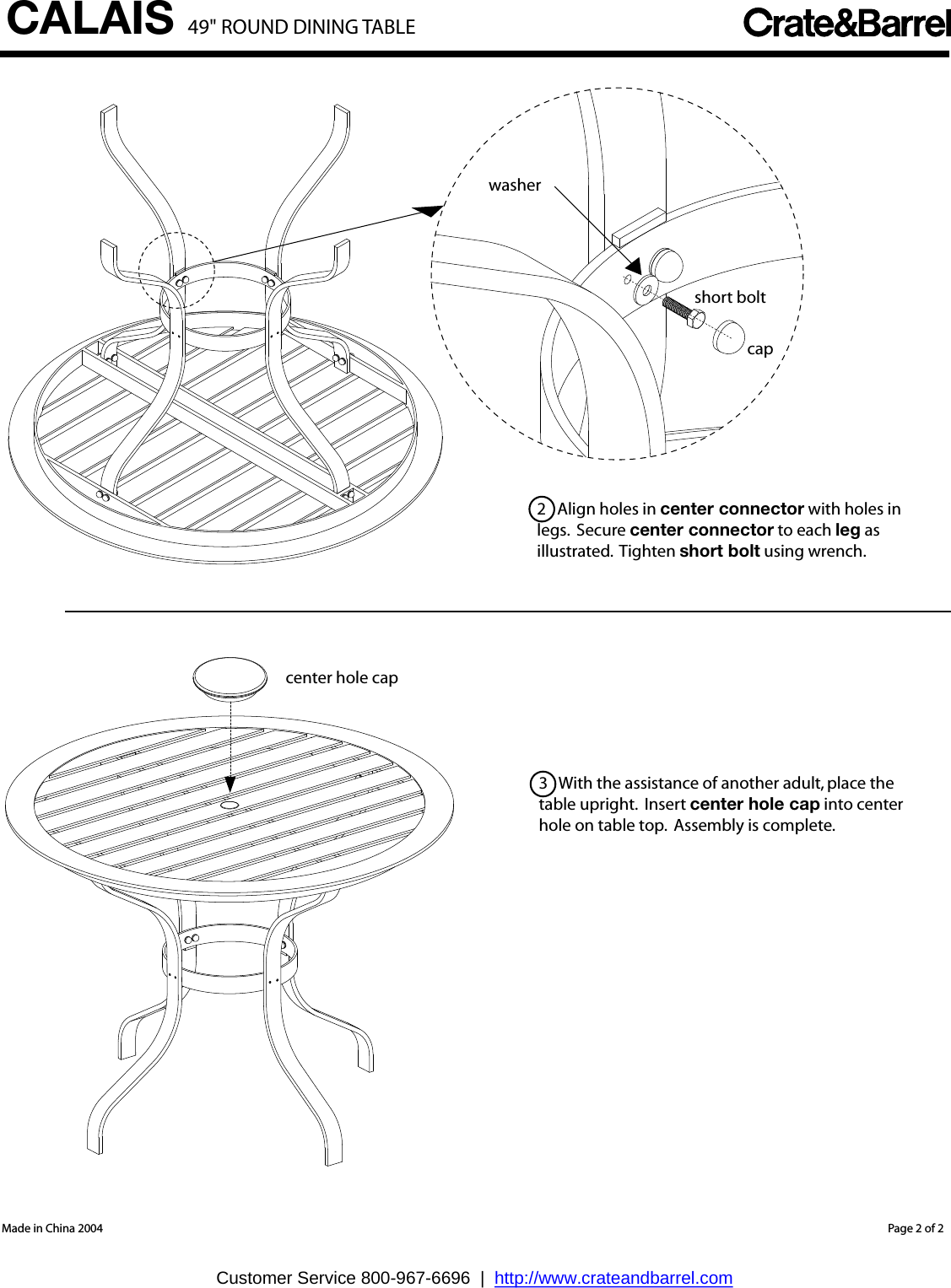 Page 2 of 2 - Crate-Barrel 356-Calais-Round-Dining-Table Calais Round Dining Table Assembly Instructions From Crate And Barrel