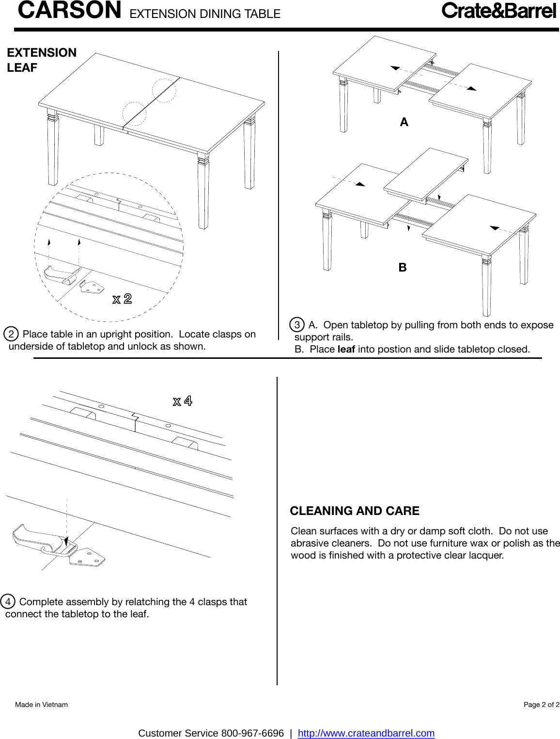 Page 2 of 2 - Crate-Barrel 363-Carson-Extension-Dining-Table Carson Extension Dining Table Assembly Instructions From Crate And Barrel