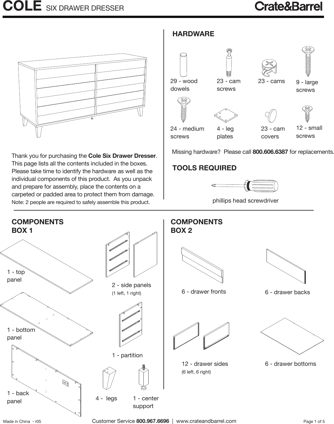 Page 1 of 5 - Crate-Barrel 392-Cole-Six-Drawer-Dresser Cole Six Drawer Dresser Assembly Instructions From Crate And Barrel