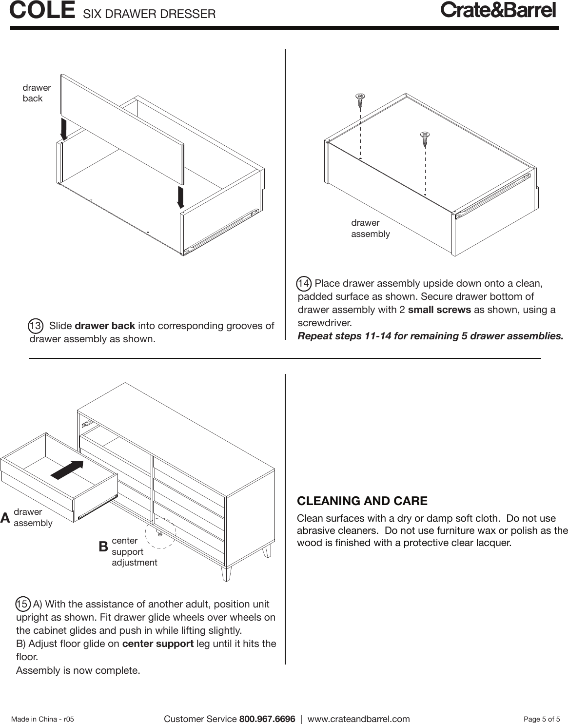 Page 5 of 5 - Crate-Barrel 392-Cole-Six-Drawer-Dresser Cole Six Drawer Dresser Assembly Instructions From Crate And Barrel